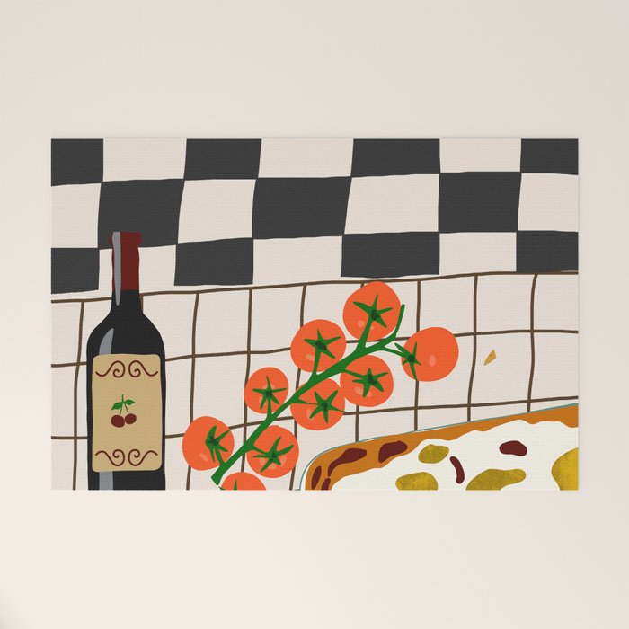 Lasagna parmesan and wne dinner - homemade meal illustration Welcome Mat Gallery Image 1