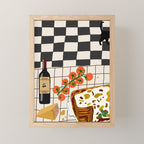 Lasagna parmesan and wne dinner - homemade meal illustration Mini Art Print Gallery Image 1