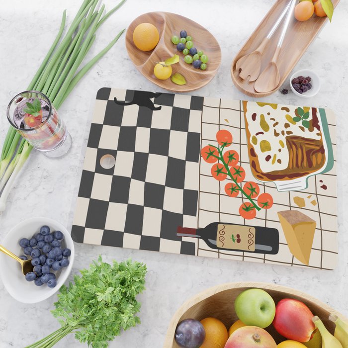 Lasagna parmesan and wne dinner - homemade meal illustration Cutting Board Gallery Image 2
