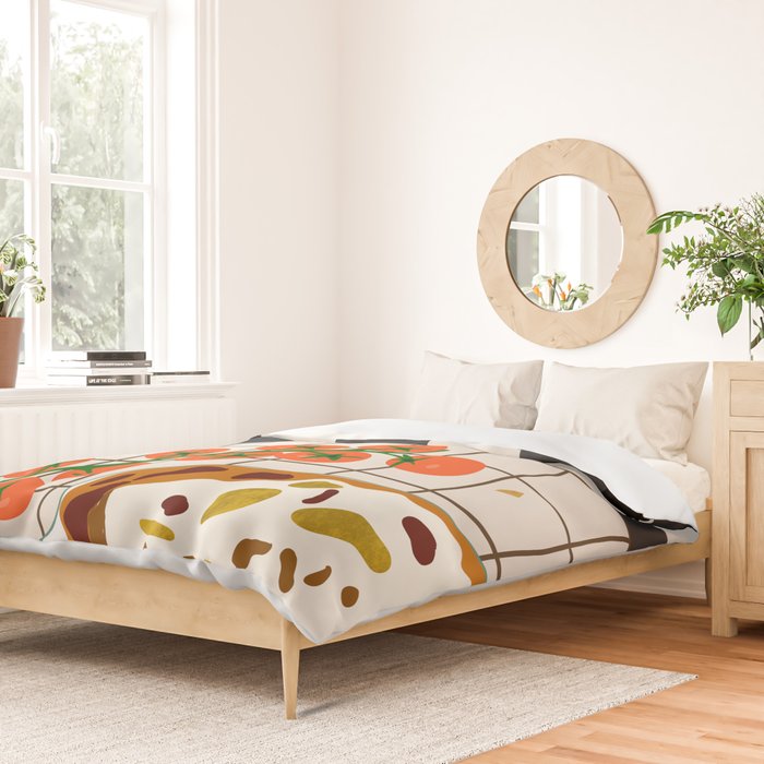 Lasagna parmesan and wne dinner - homemade meal illustration Duvet Cover Gallery Image 2