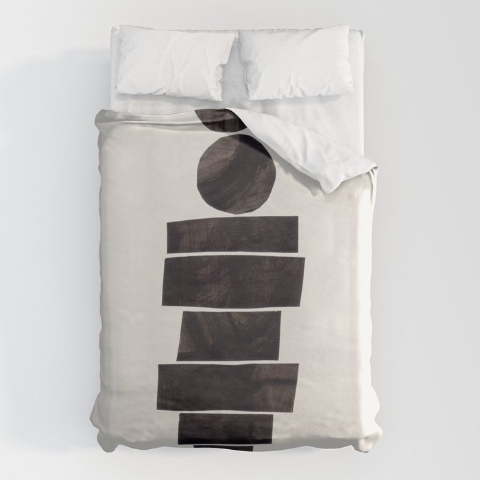 Black & White Minimalist Mid Century Paper collage Funky Black Ink Tribal Geometric by Ejaaz Haniff Duvet Cover Gallery Image 1