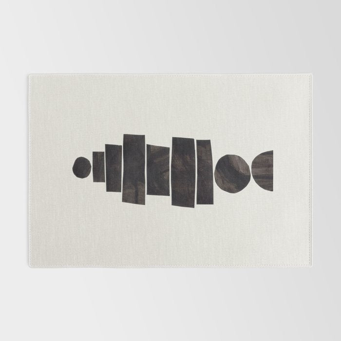 Black & White Minimalist Mid Century Paper collage Funky Black Ink Tribal Geometric by Ejaaz Haniff Rug Gallery Image 2