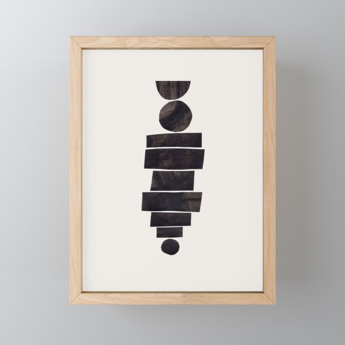 Black & White Minimalist Mid Century Paper collage Funky Black Ink Tribal Geometric by Ejaaz Haniff Mini Art Print Gallery Image 1