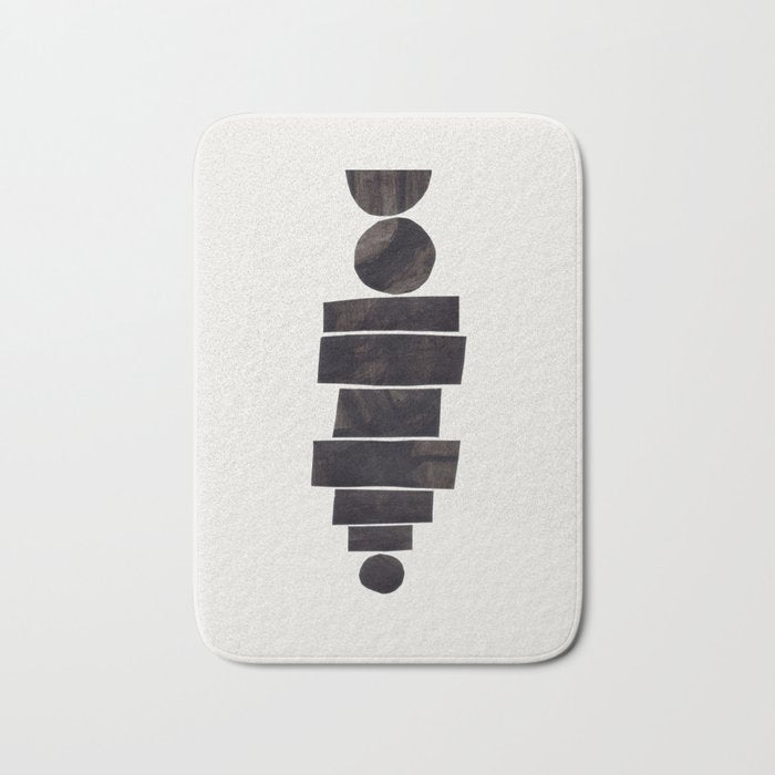 Black & White Minimalist Mid Century Paper collage Funky Black Ink Tribal Geometric by Ejaaz Haniff Bath Mat Gallery Image 1
