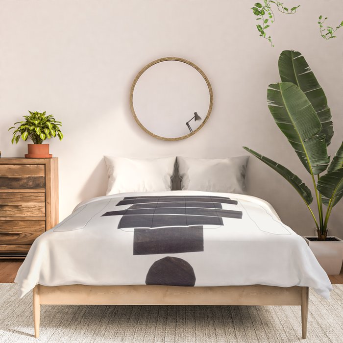Black & White Minimalist Mid Century Paper collage Funky Black Ink Tribal Geometric by Ejaaz Haniff Comforter Gallery Image 3