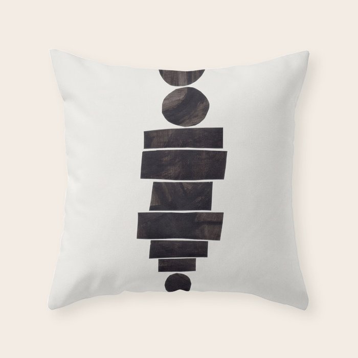 Black & White Minimalist Mid Century Paper collage Funky Black Ink Tribal Geometric by Ejaaz Haniff Throw Pillow Gallery Image 6