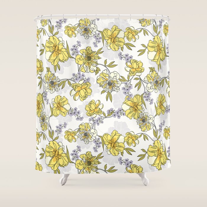 Luxurious pattern with yellow flowers Shower Curtain Gallery Image 1