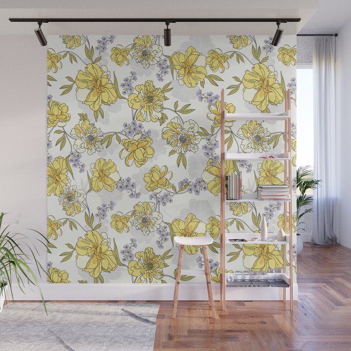 Luxurious pattern with yellow flowers Wall Mural Gallery Image 1
