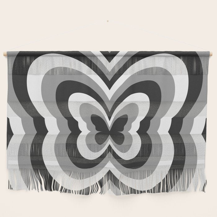 Retro 70s Butterfly in Black & White Wall Hanging Gallery Image 1