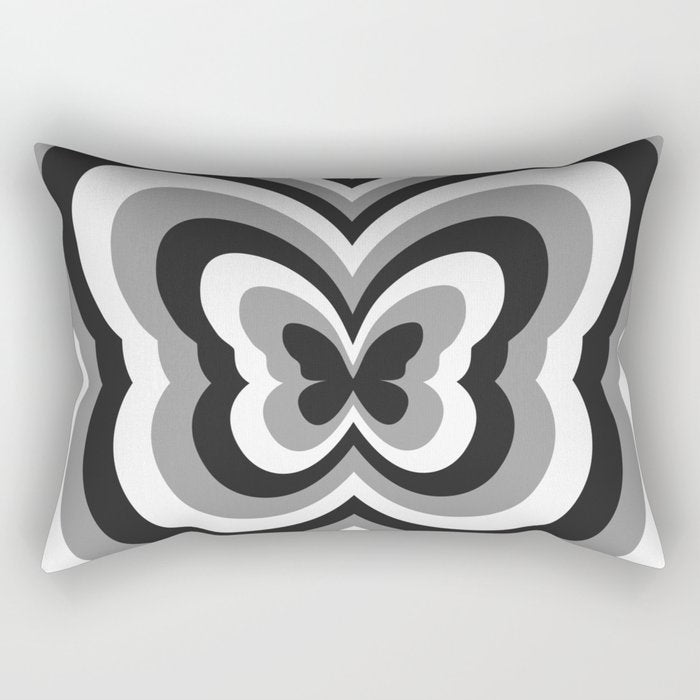 Retro 70s Butterfly in Black & White Rectangular Pillow Gallery Image 2