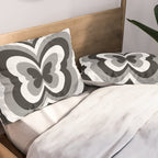 Retro 70s Butterfly in Black & White Pillow Sham Gallery Image 2
