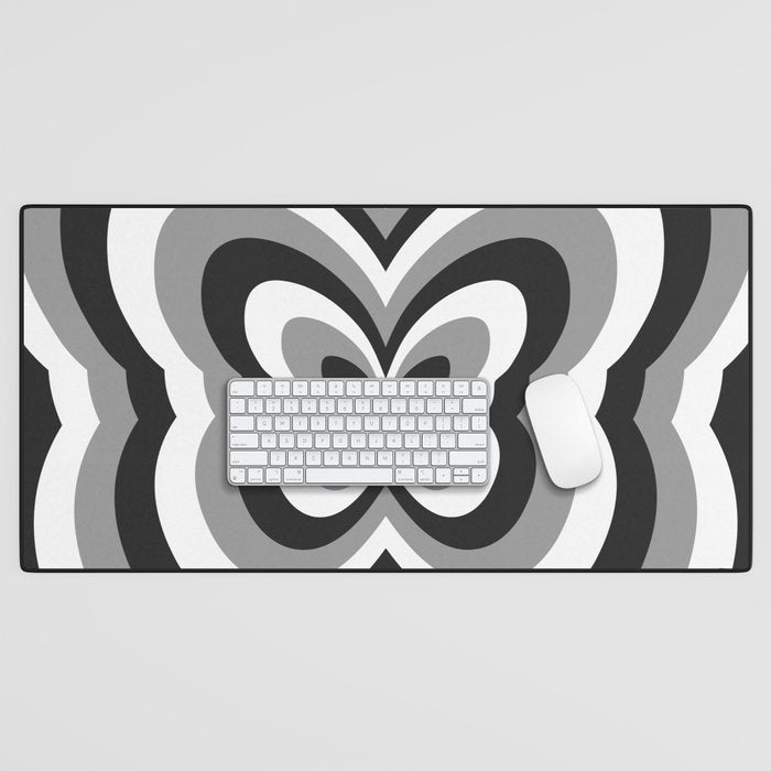 Retro 70s Butterfly in Black & White Desk Mat Gallery Image 1