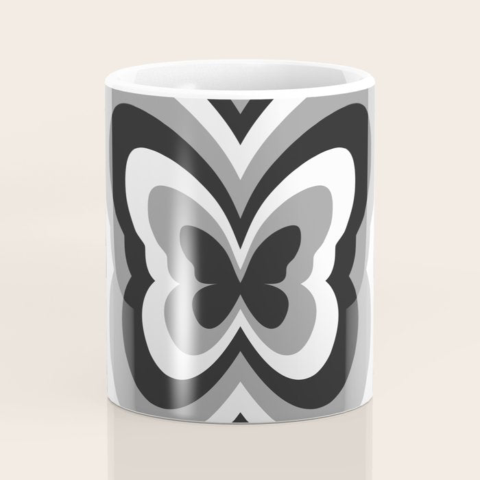 Retro 70s Butterfly in Black & White Coffee Mug Gallery Image 4