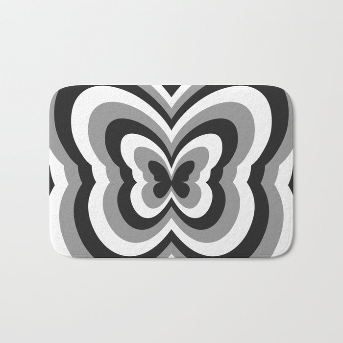 Retro 70s Butterfly in Black & White Bath Mat Gallery Image 1