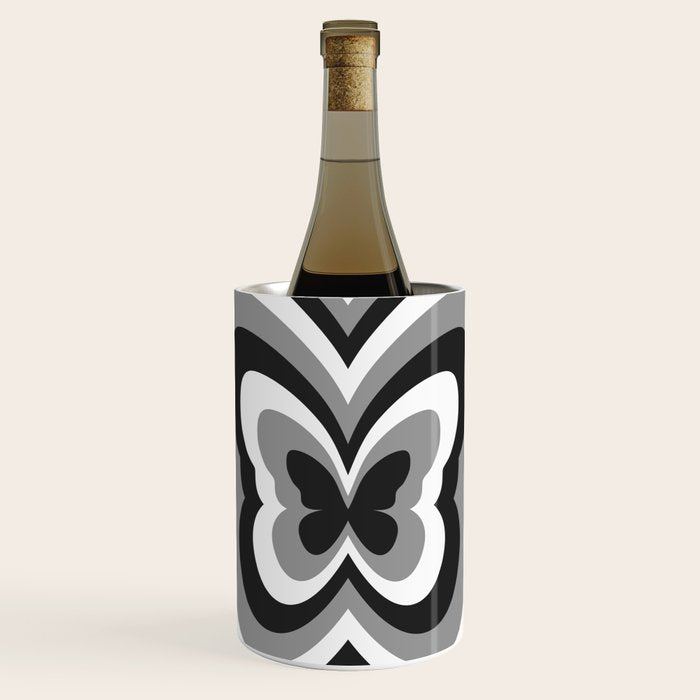 Retro 70s Butterfly in Black & White Wine Chiller Gallery Image 1