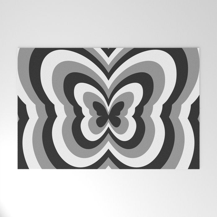 Retro 70s Butterfly in Black & White Welcome Mat Gallery Image 1