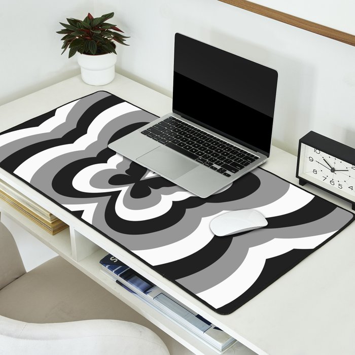 Retro 70s Butterfly in Black & White Desk Mat Gallery Image 2
