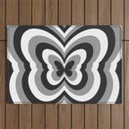 Retro 70s Butterfly in Black & White Outdoor Rug Gallery Image 1