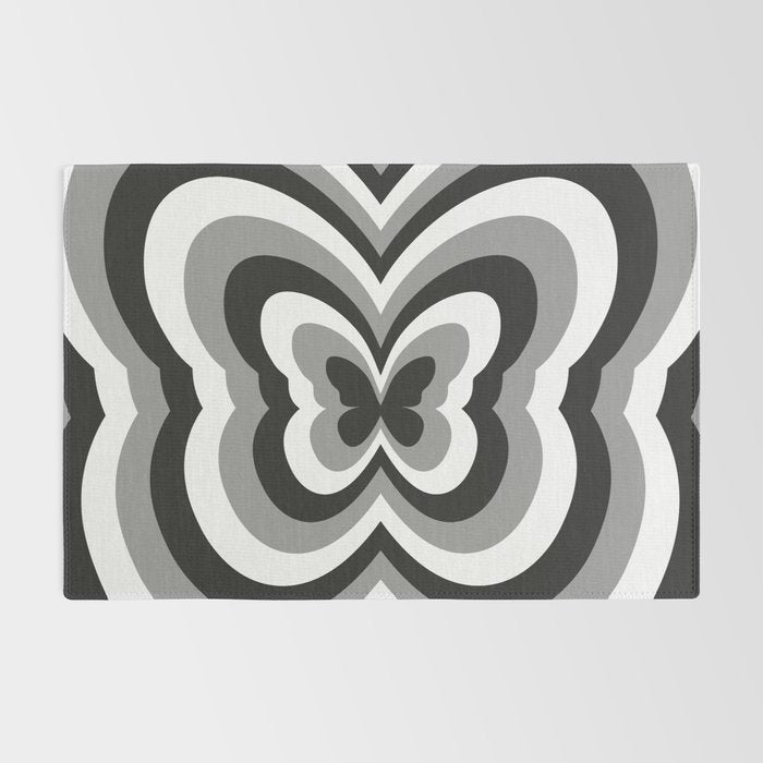 Retro 70s Butterfly in Black & White Rug Gallery Image 2