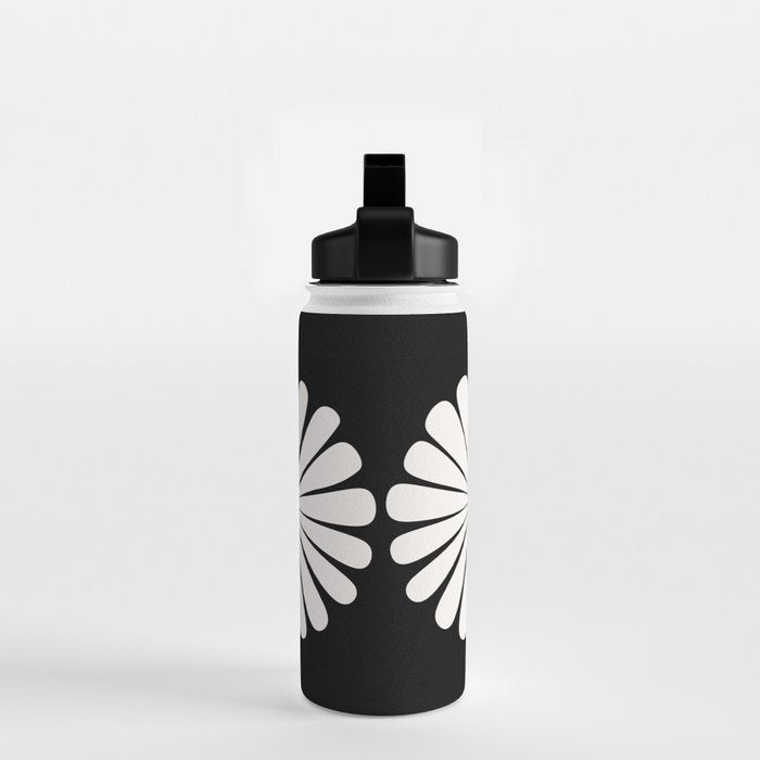 Retro Daisy Abstract II Black and White Bold Floral Water Bottle Gallery Image 2