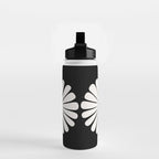 Retro Daisy Abstract II Black and White Bold Floral Water Bottle Gallery Image 2
