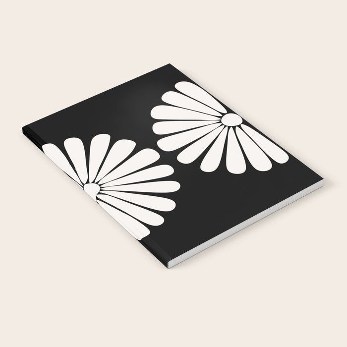 Retro Daisy Abstract II Black and White Bold Floral Notebook Gallery Image 2