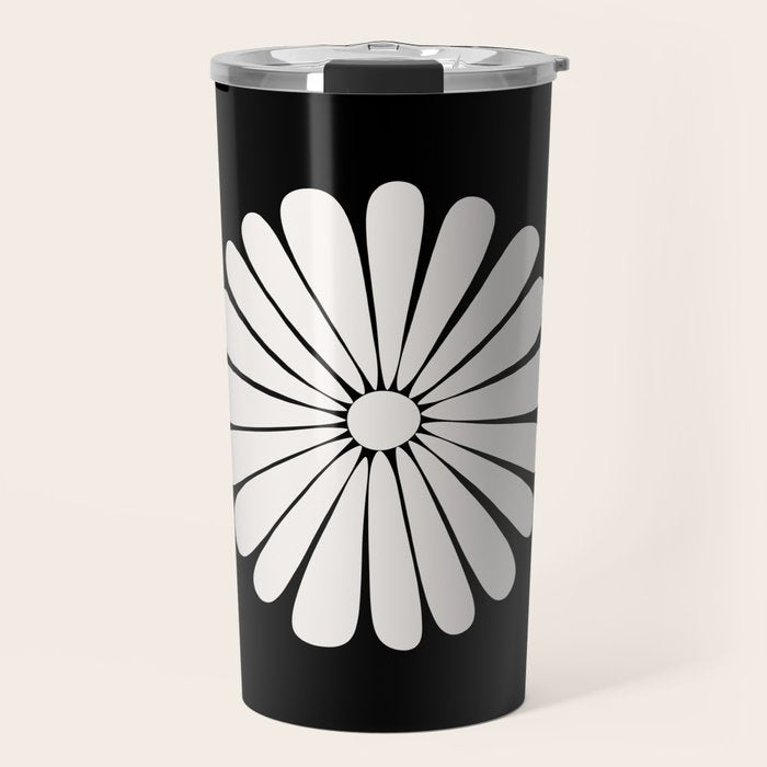 Retro Daisy Abstract II Black and White Bold Floral Travel Mug Gallery Image 1