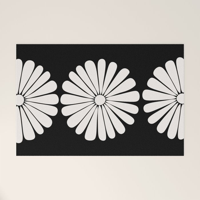 Retro Daisy Abstract II Black and White Bold Floral Welcome Mat Gallery Image 1