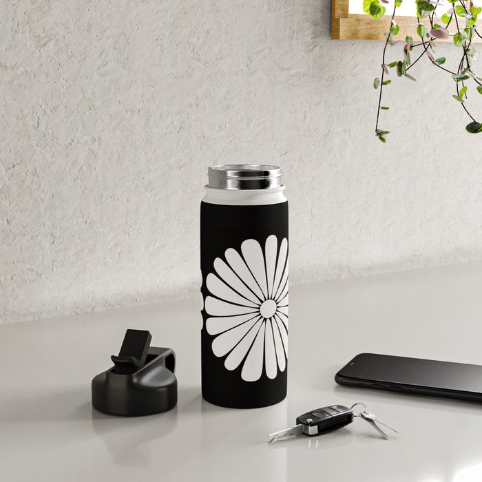 Retro Daisy Abstract II Black and White Bold Floral Water Bottle Gallery Image 4
