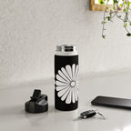 Retro Daisy Abstract II Black and White Bold Floral Water Bottle Gallery Image 4