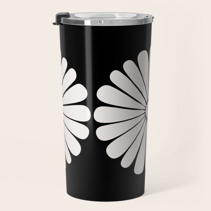 Retro Daisy Abstract II Black and White Bold Floral Travel Mug Gallery Image 3