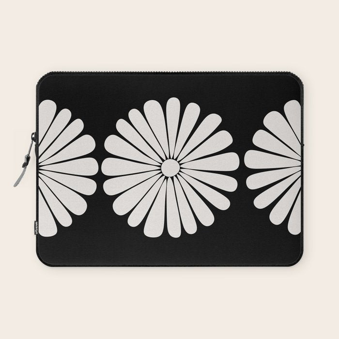 Retro Daisy Abstract II Black and White Bold Floral Laptop Sleeve Gallery Image 1