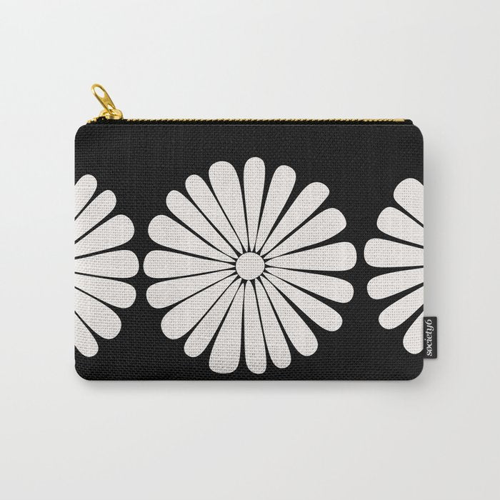 Retro Daisy Abstract II Black and White Bold Floral Carry All Pouch Gallery Image 1