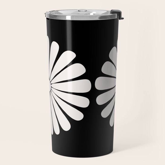 Retro Daisy Abstract II Black and White Bold Floral Travel Mug Gallery Image 2