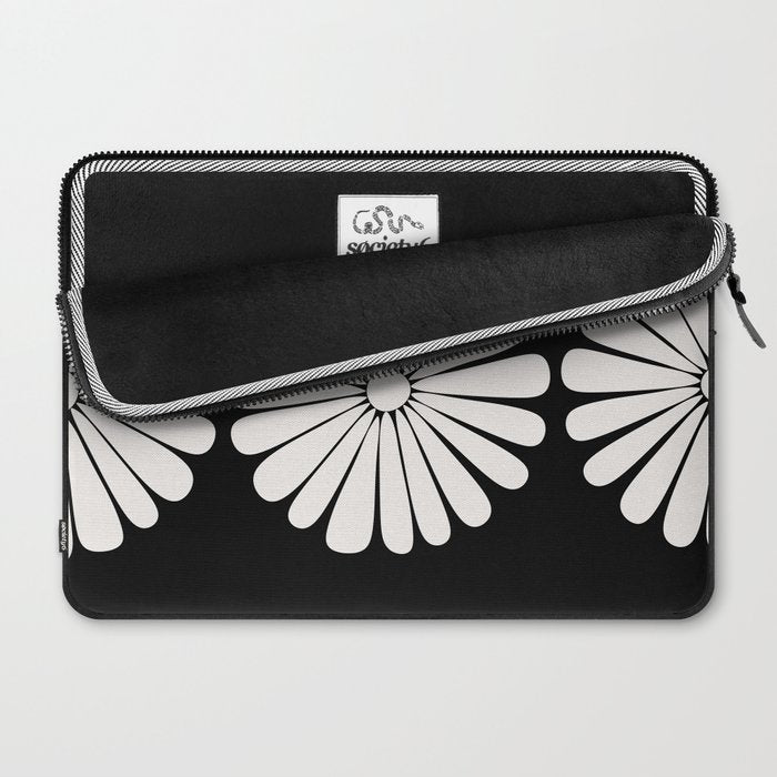 Retro Daisy Abstract II Black and White Bold Floral Laptop Sleeve Gallery Image 2