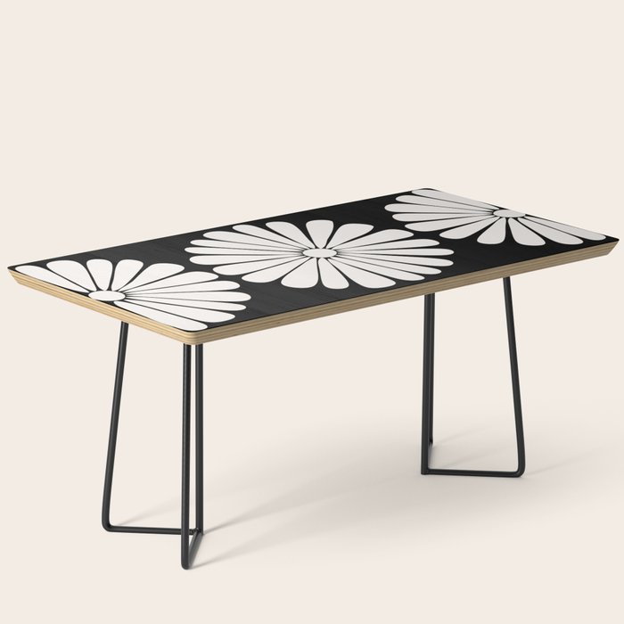 Retro Daisy Abstract II Black and White Bold Floral Coffee Table Gallery Image 1