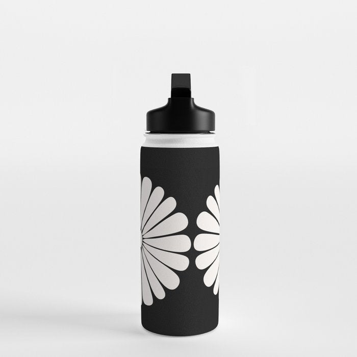 Retro Daisy Abstract II Black and White Bold Floral Water Bottle Gallery Image 3
