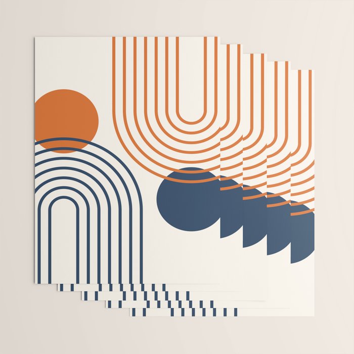 Mid Century Modern Geometric 199.2 in Navy Blue Orange Wrapping Paper Gallery Image 3