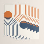 Mid Century Modern Geometric 199.2 in Navy Blue Orange Wrapping Paper Gallery Image 3