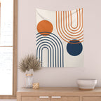 Mid Century Modern Geometric 199.2 in Navy Blue Orange Wall Tapestry Gallery Image 2