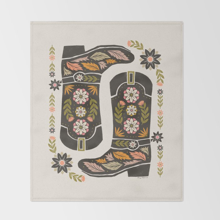 Cowboy boots and flowers Throw Blanket Gallery Image 2