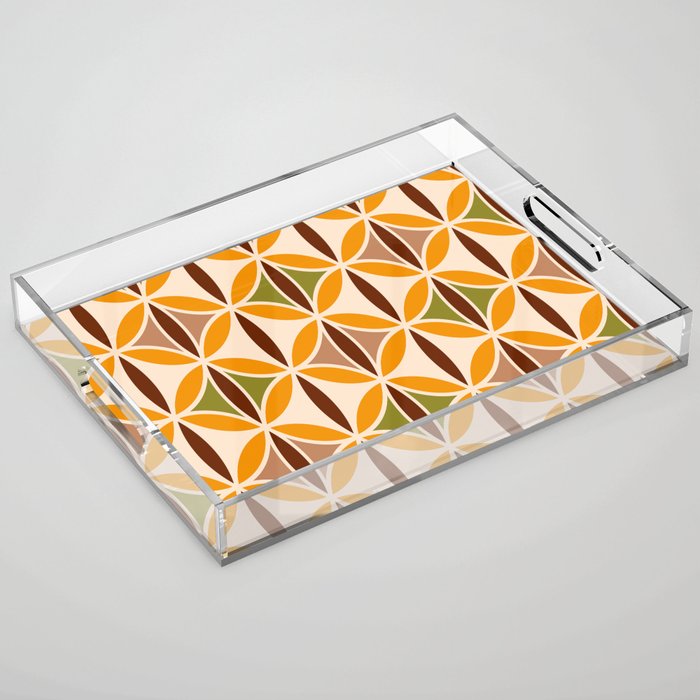 Retro 70s yellow brown ovals grid Acrylic Tray Gallery Image 1
