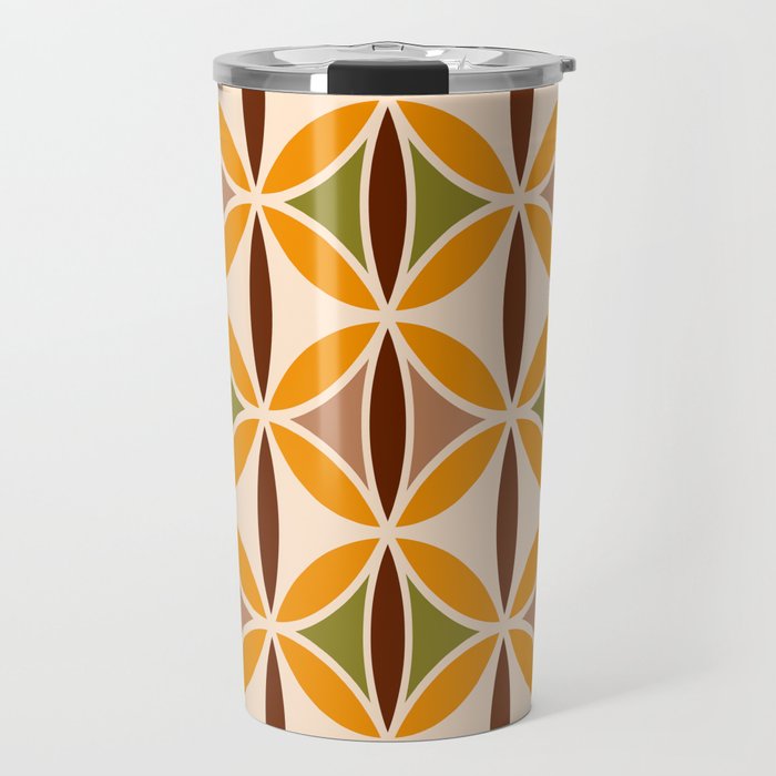Retro 70s yellow brown ovals grid Travel Mug Gallery Image 1