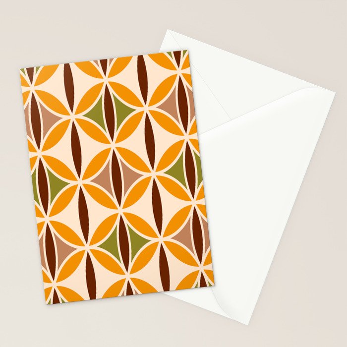 Retro 70s yellow brown ovals grid Stationery Card Gallery Image 2