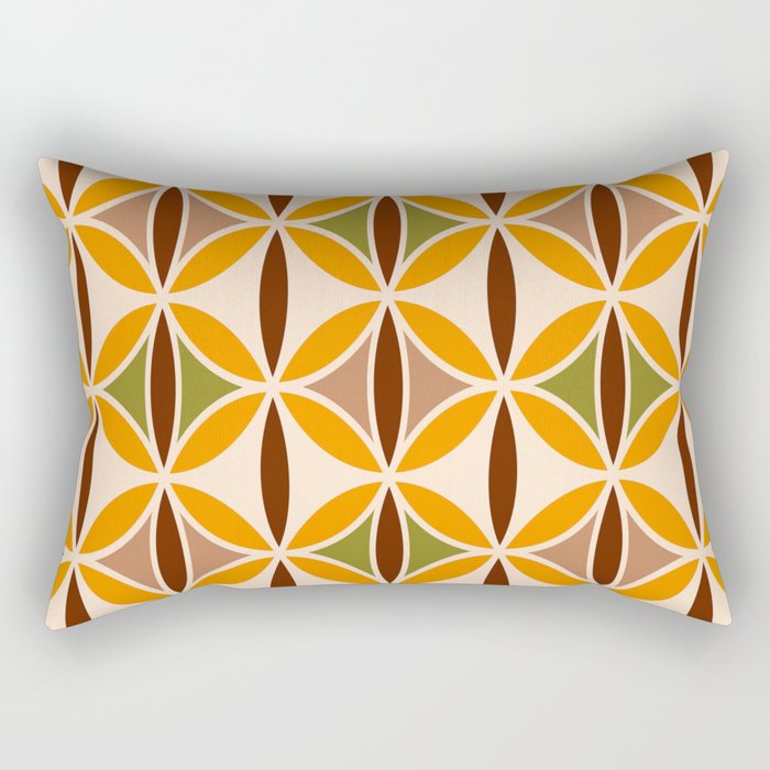 Retro 70s yellow brown ovals grid Rectangular Pillow Gallery Image 1