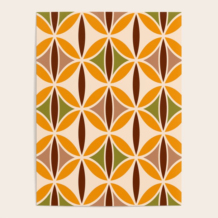 Retro 70s yellow brown ovals grid Poster Gallery Image 1