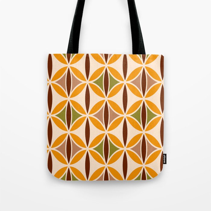 Retro 70s yellow brown ovals grid Tote Bag Gallery Image 1