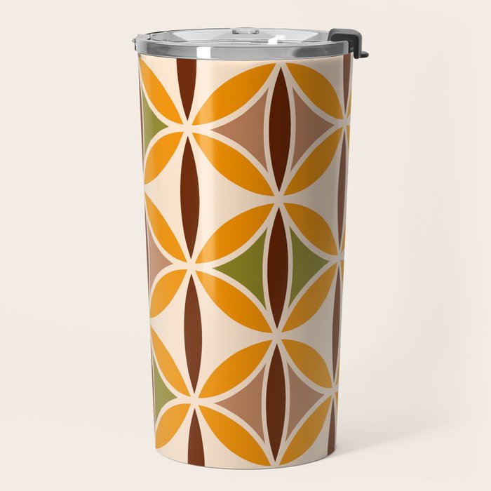 Retro 70s yellow brown ovals grid Travel Mug Gallery Image 2