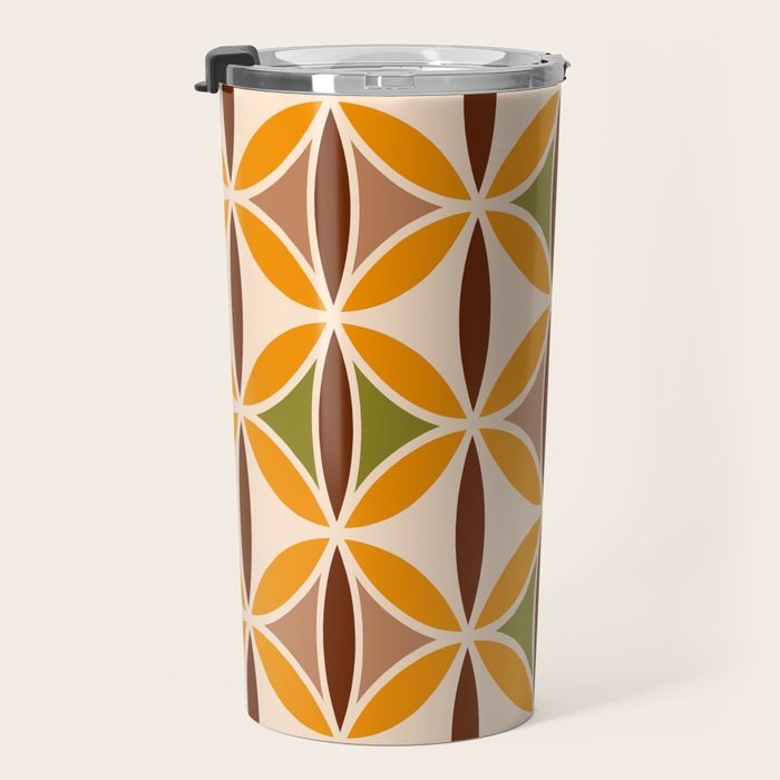Retro 70s yellow brown ovals grid Travel Mug Gallery Image 3