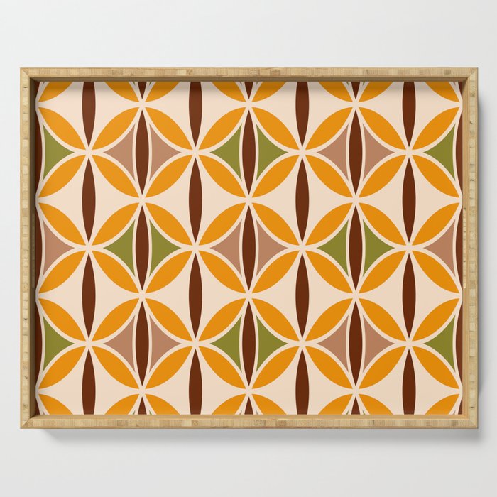 Retro 70s yellow brown ovals grid Serving Tray Gallery Image 1